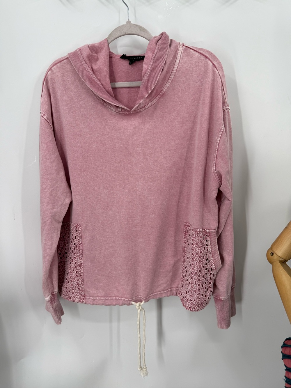 Jane + Delancey pink hooded eyelet lace pocket sweatshirt XL